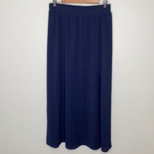 F&M Collection Women Navy Blue Long Pleated Maxi Skirt With Slit Size Large